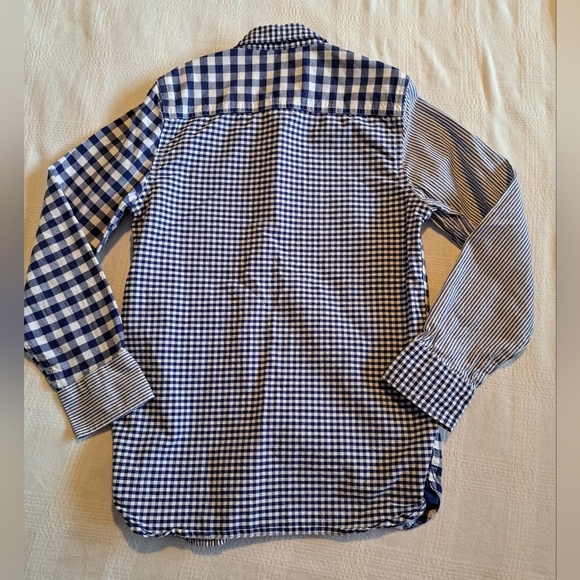 Mini Boden boys gingham & striped button down blue & white shirt, EUC - Picture 6 of 6